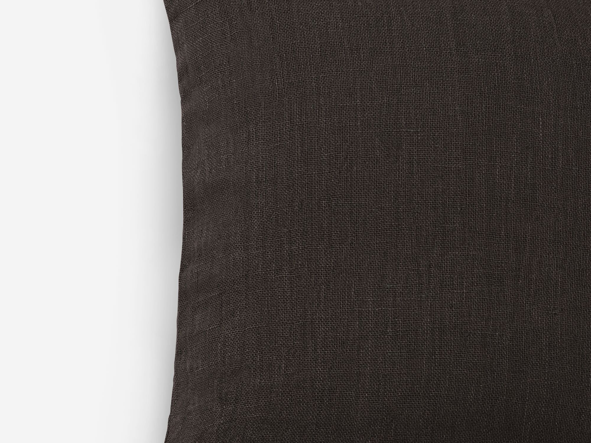 Detail view of grey linen throw pillow